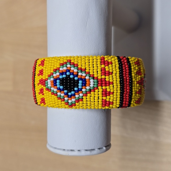 Diamond Design Wide Beaded Cuff Bracelet - Picture 1 of 5